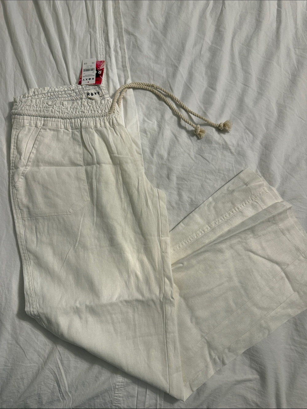Roxy Men's Cream Drawstring Linen-Blend Chinos